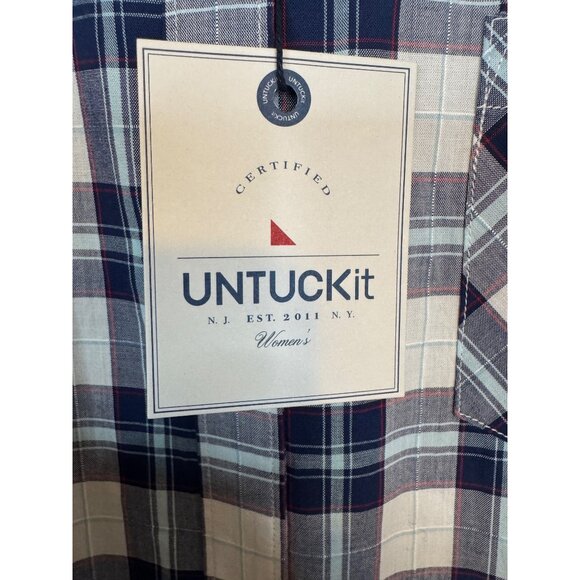 2/$30 Untuckit Women's 12 Long Sleeve Plaid Shirt Size Blue/White/Red - Picture 10 of 13